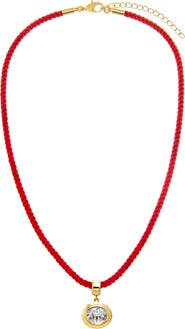 BY ADINA EDEN Colored CZ Oval Bezel Pendant & Twisted Cotton Rope Necklace