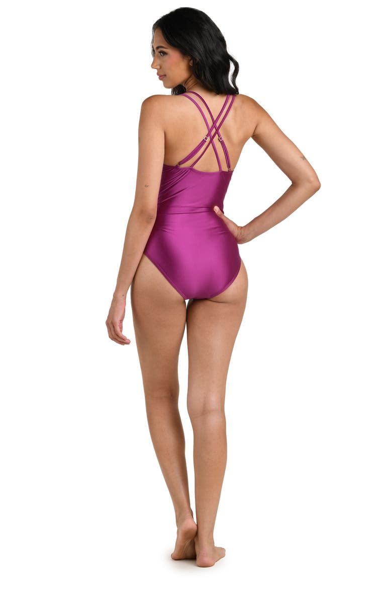Earth Lace-Up Underwire One-Piece Swimsuit, Alternate, color, BERRY