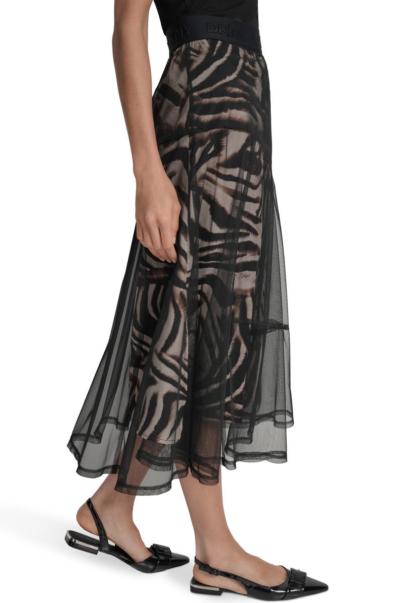 DKNY Zebra Stripe Layered Mesh A-Line Skirt, Alternate, color, Blurred Zebra