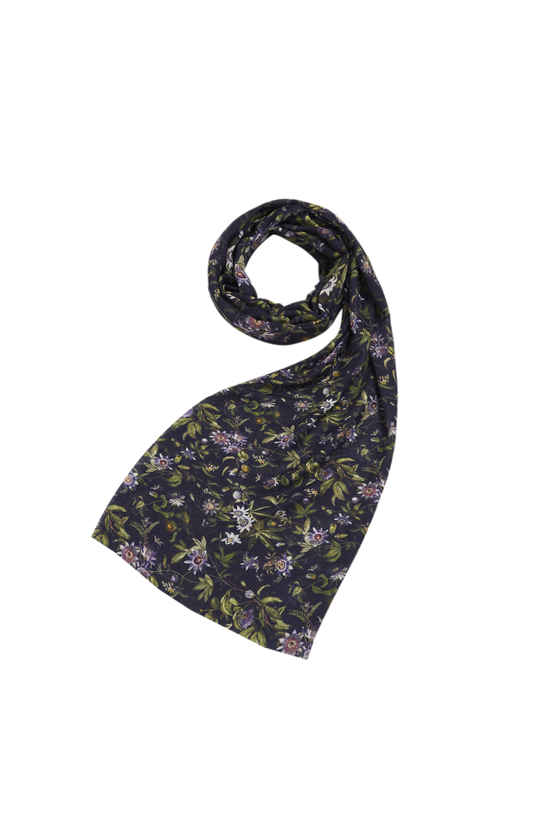 Fable England Passion Flower Lightweight Long Scarf, Main, color, Navy