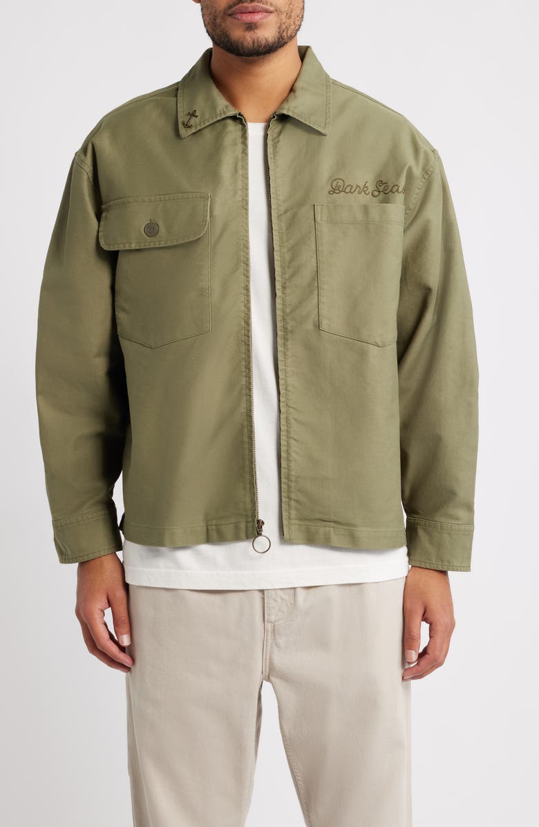 DARK SEAS Corporal Zip-Up Cotton Canvas Worker Shirt, Main, color, Olive