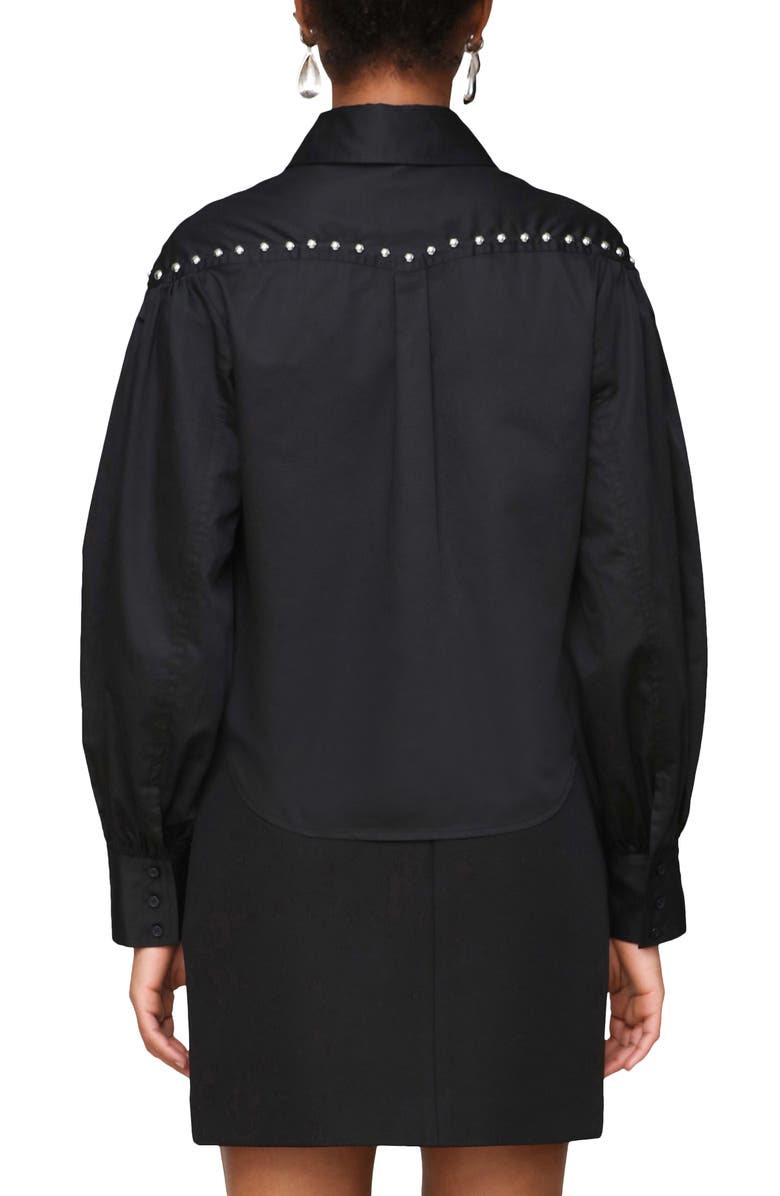 Avec Les Filles Studded Puff Sleeve Button-Up Shirt, Alternate, color, Black