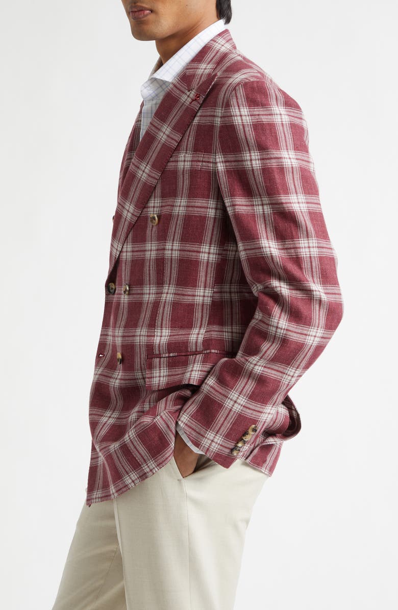 ISAIA Delave Plaid Linen & Wool Sport Coat, Alternate, color, Dark Red