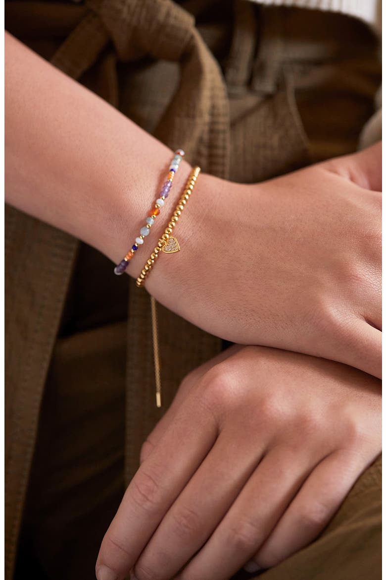 Sienna Pavé Crystal Heart Beaded Stretch Bracelet, Alternate, color, GOLD