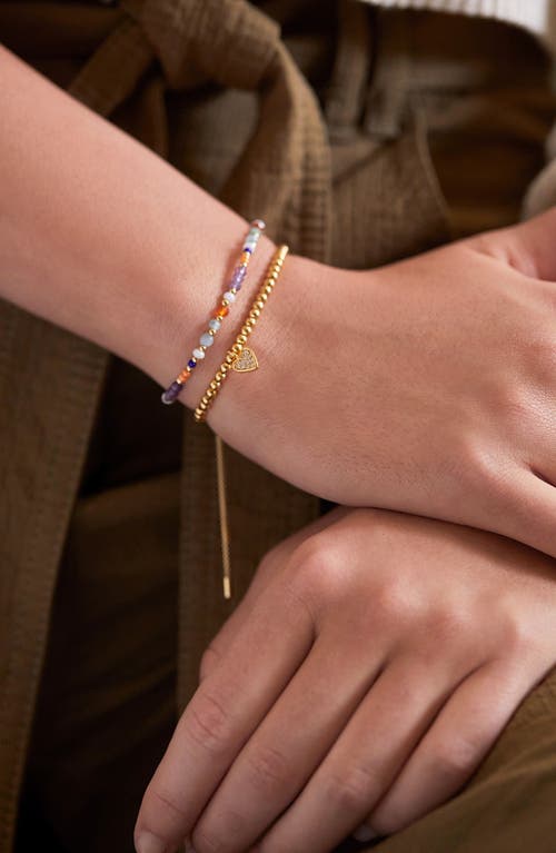 Estella Bartlett Sienna Pavé Crystal Heart Beaded Stretch Bracelet In Gold