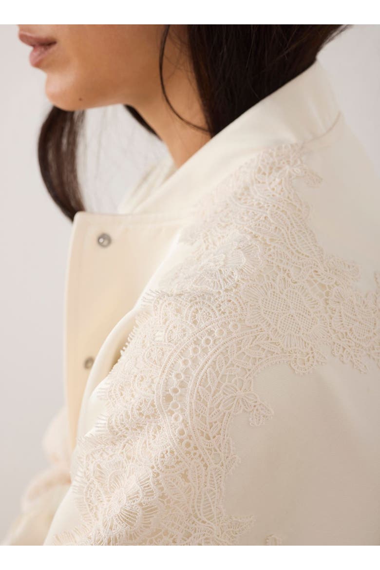 Satin Lace Trim Bomber Jacket, Alternate, color, Cream