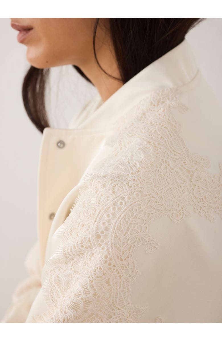 MINT VELVET Satin Lace Trim Bomber Jacket, Alternate, color, Cream