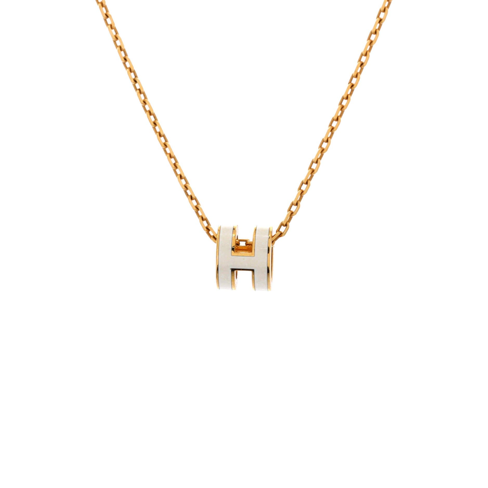 Pre-Owned Hermes Pop H Pendant Chain Necklace Metal and Enamel Mini, Main, color, Neutral