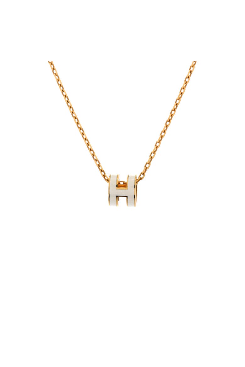 Pop H Pendant Chain Necklace Metal and Enamel Mini, Main, color, Neutral