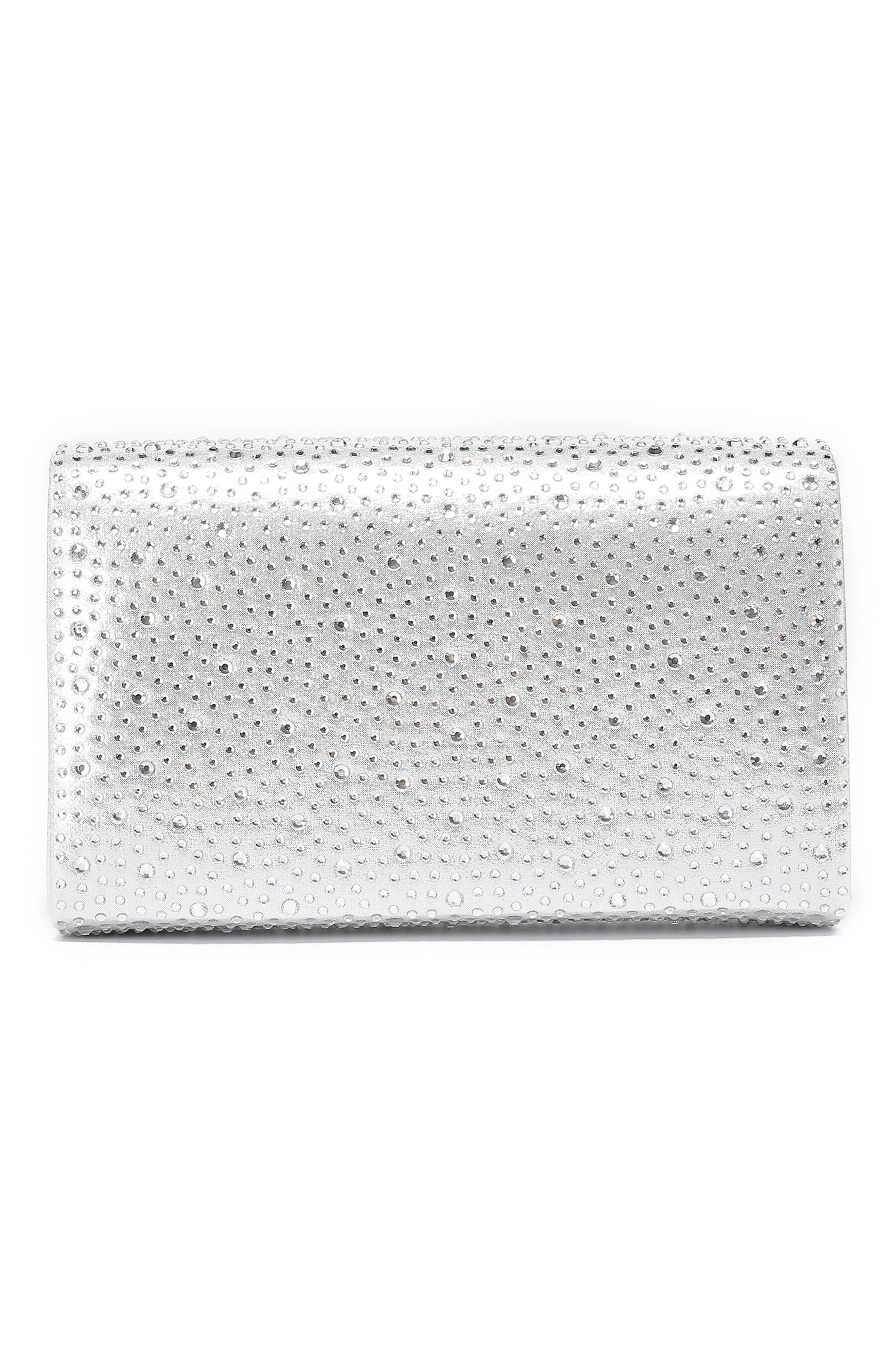 Rhinestone Envelope Clutch, Alternate, color, SILVER