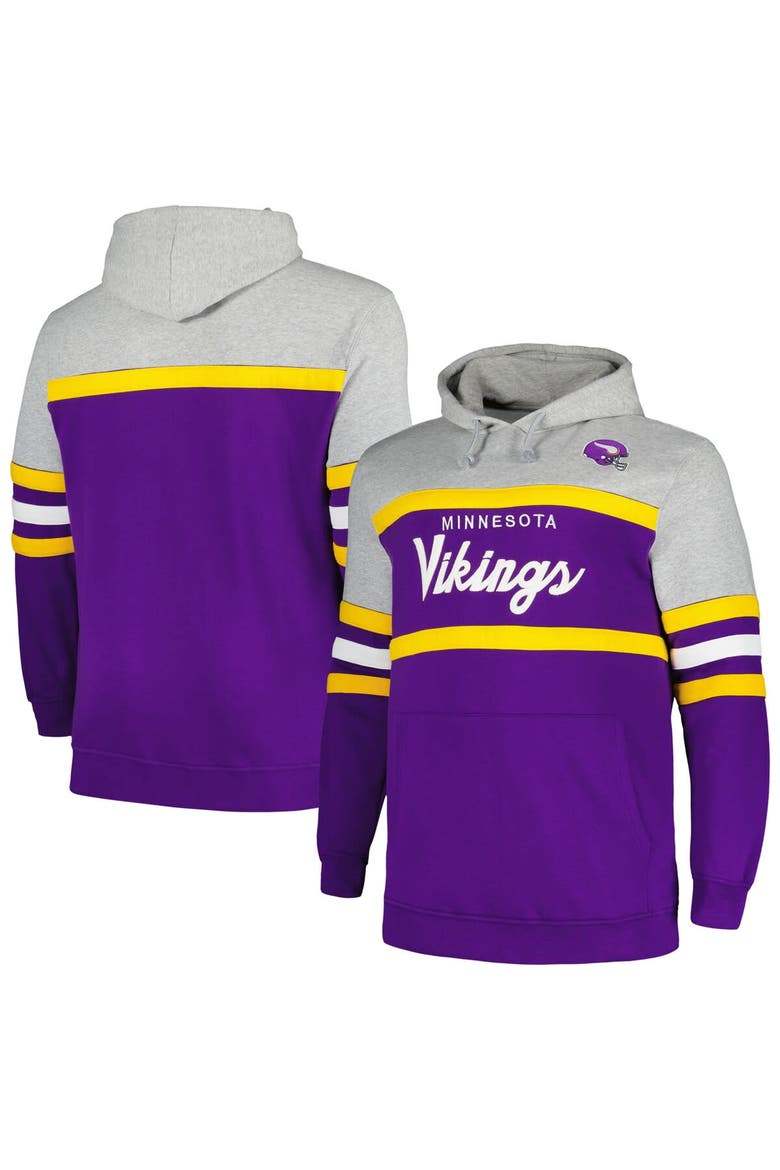 Men's Mitchell & Ness  Heather Gray/Purple Minnesota Vikings Big & Tall Head Coach Pullover Hoodie, Alternate, color, Heather Gray