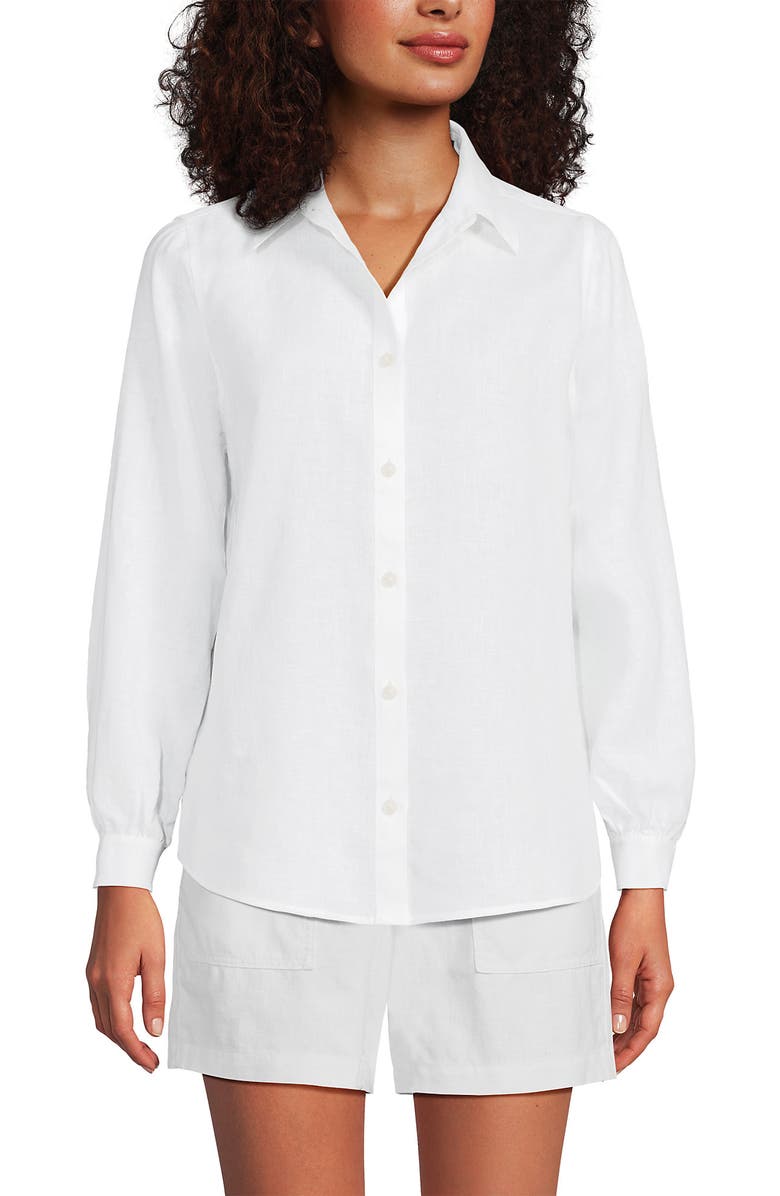 Lands' End Linen Long Sleeve Feminine Shirt, Main, color, White