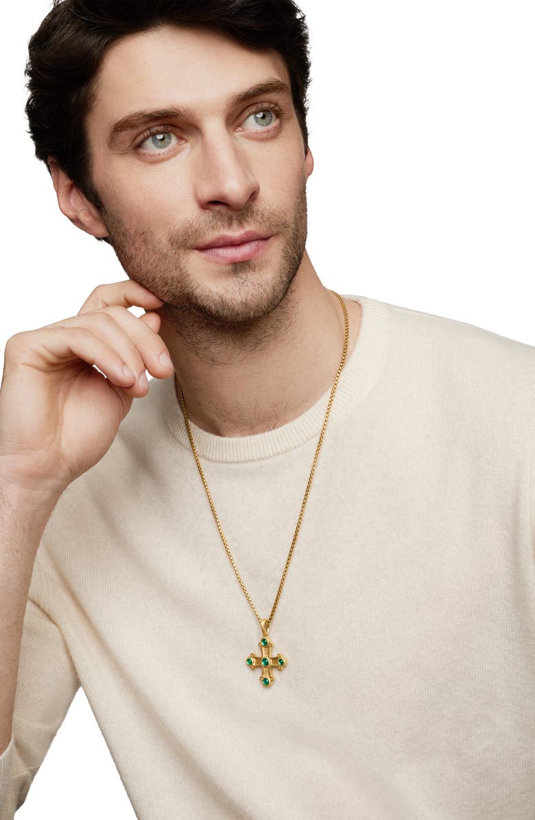 David Yurman Shipwreck Cross Amulet in 18K Yellow Gold with Gems, Alternate, color, 18K Yellow Gold/ Emerald