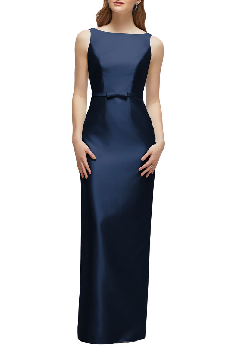 Sleeveless Satin Twill Column Gown, Main, color, MIDNIGHT