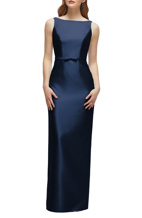 Sleeveless Satin Twill Column Gown