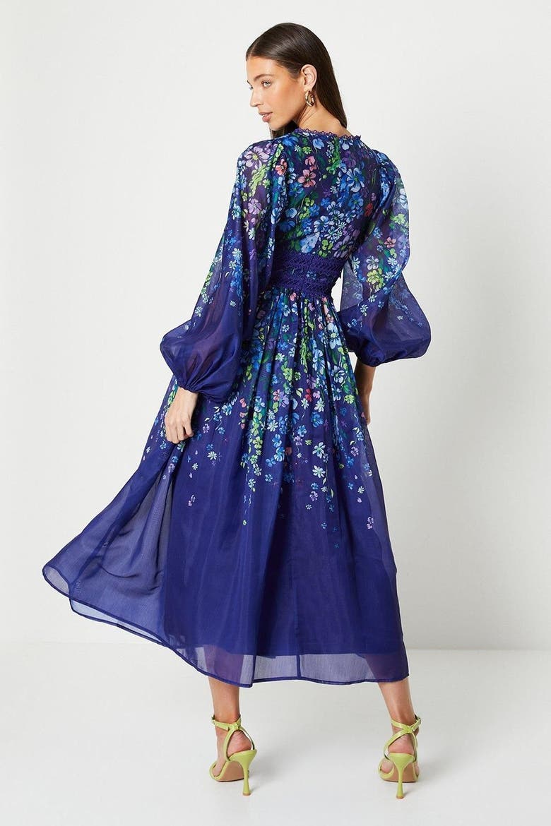 Organza Floral Lace Trim Midaxi Dress, Alternate, color, Navy