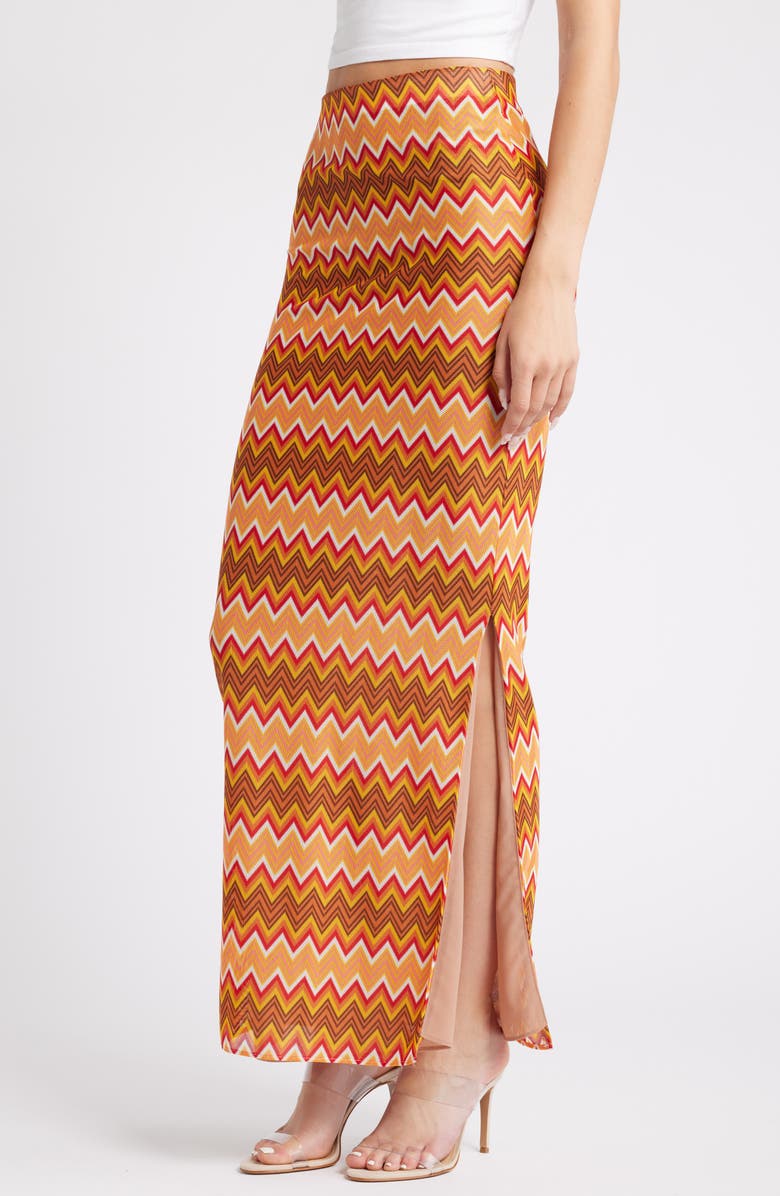Mistress Rocks Chevron Stripe Mesh Maxi Skirt, Alternate, color, Beige Multi