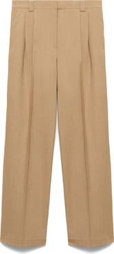 MANGO Pleated Straight Leg Pants