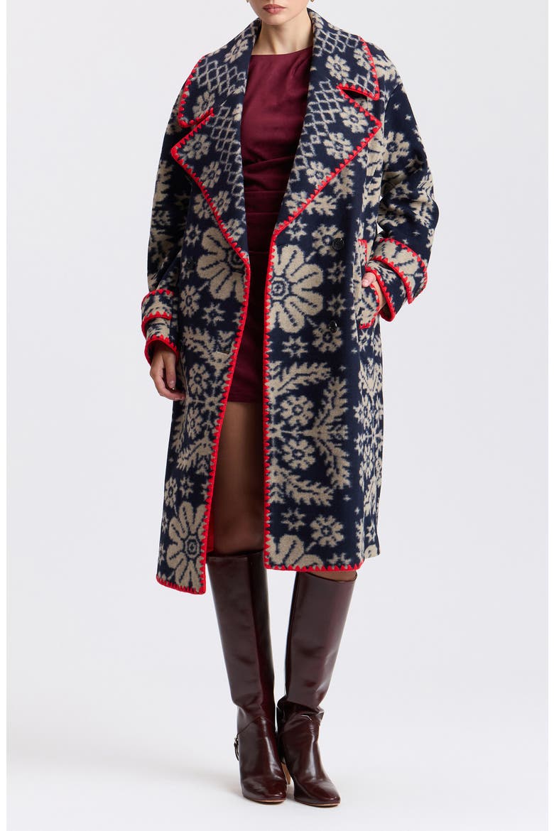 Whipstitched Oversized Jacquard Peacoat, Alternate, color, FOLK PAISLEY