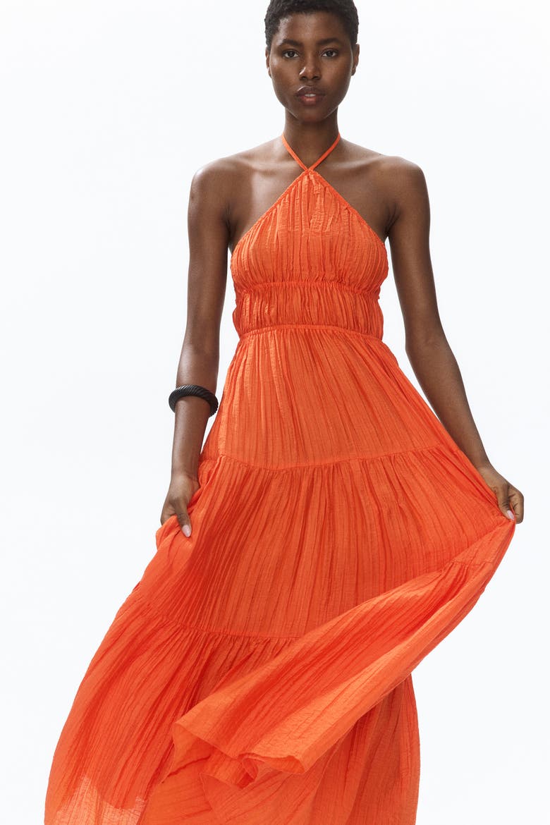 Tiered Halterneck Dress, Main, color, Bright orange