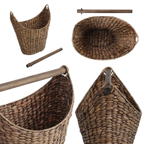 Happimess Talia Classic Coastal Hand-woven Water Hyacinth Toilet Paper Basket With Wood Bar In Brown