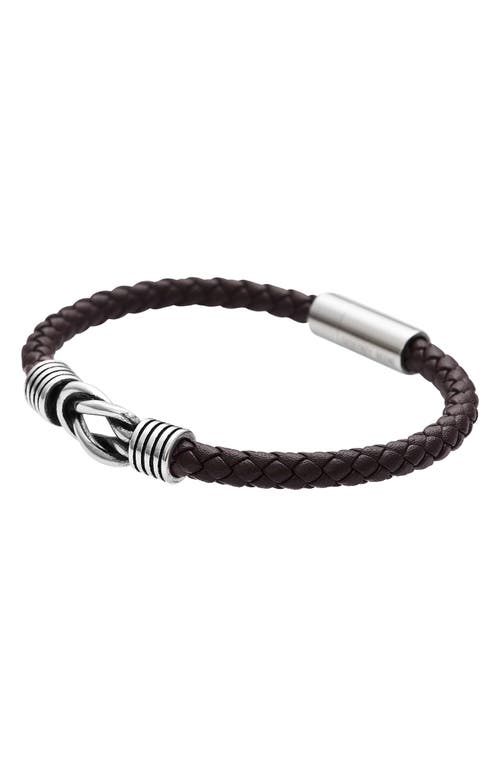 Geoffrey Beene Stainless Steel Knot Leather Bracelet