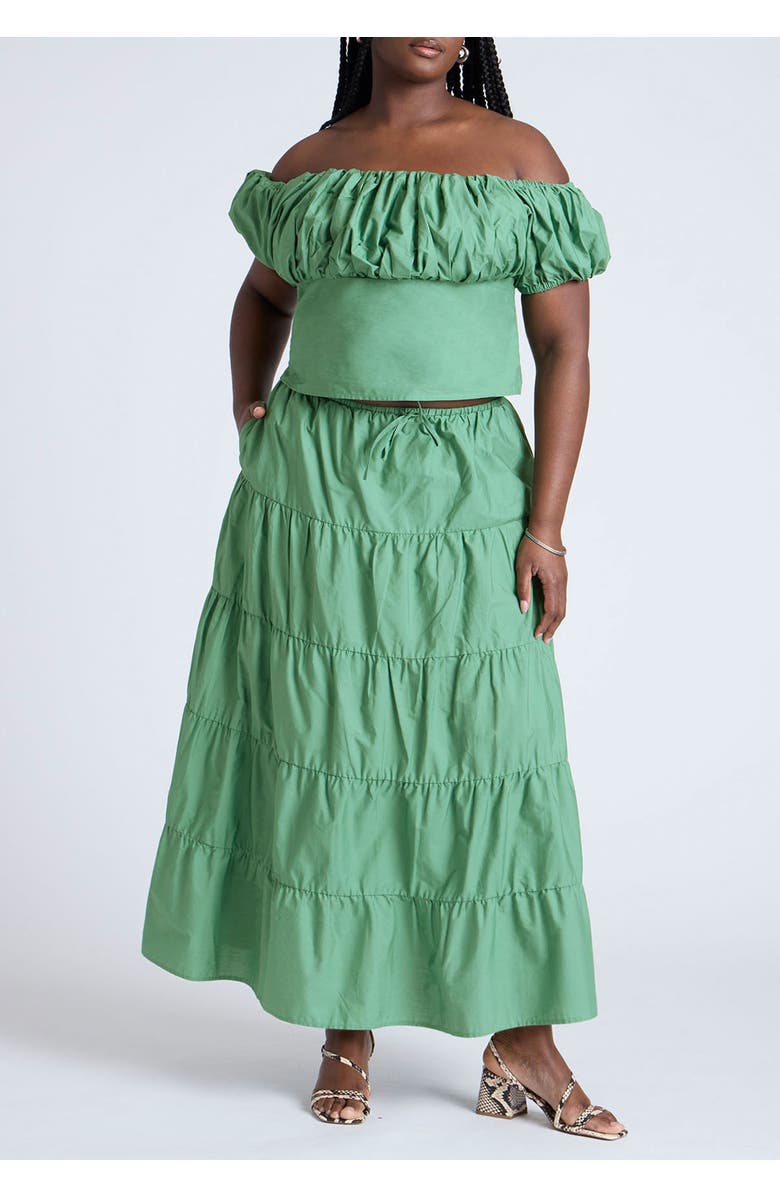 ELOQUII Shirred Maiden Top, Alternate, color, Deep Grass Green