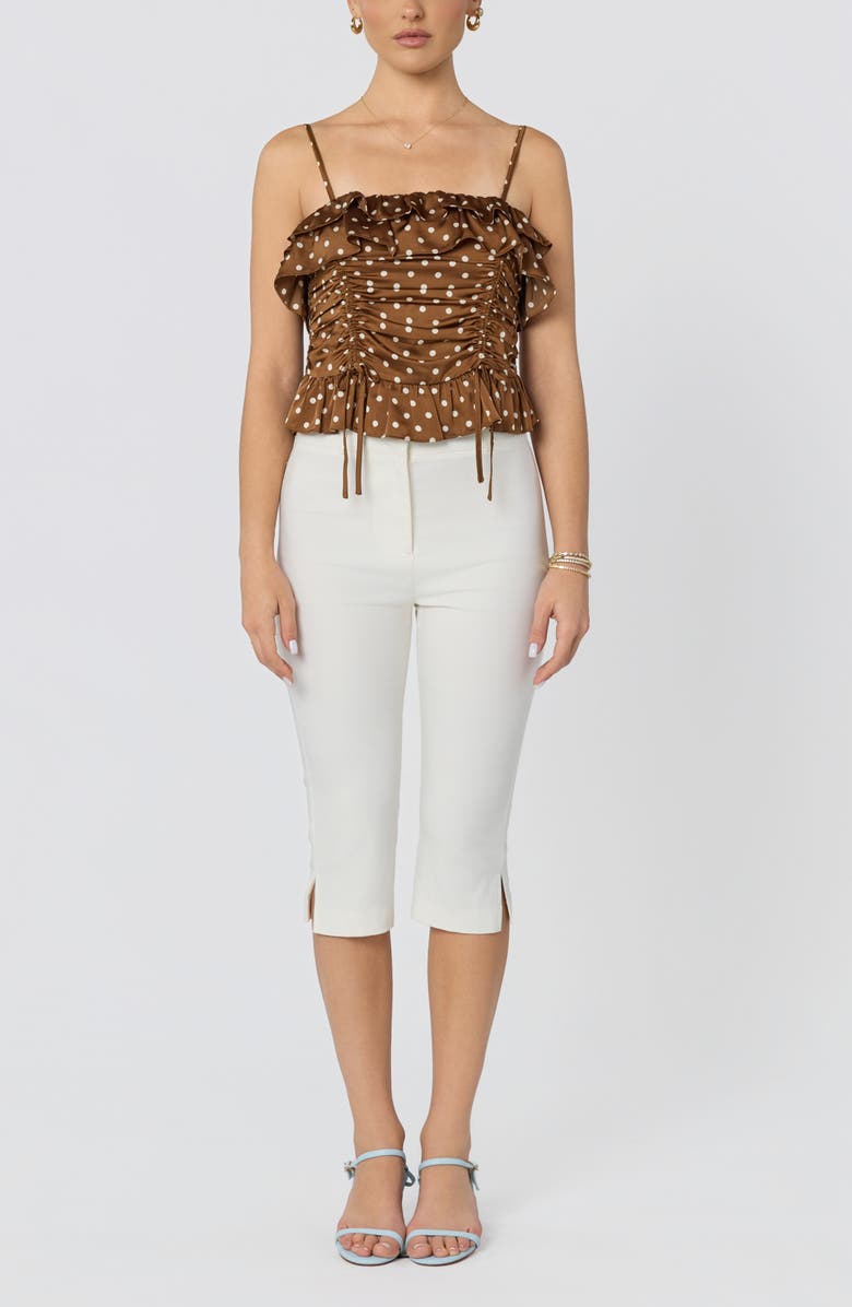 ASTR the Label Brynn Side Cinch Camisole, Alternate, color, Brown Polka Dot