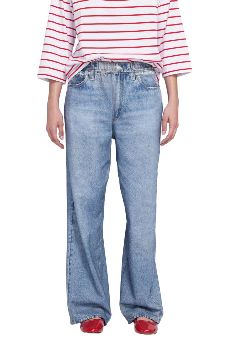 ELLE Collection Printed Denim On Lightweight French Terry Wide-Leg Pants, Main, color, Medium Wash