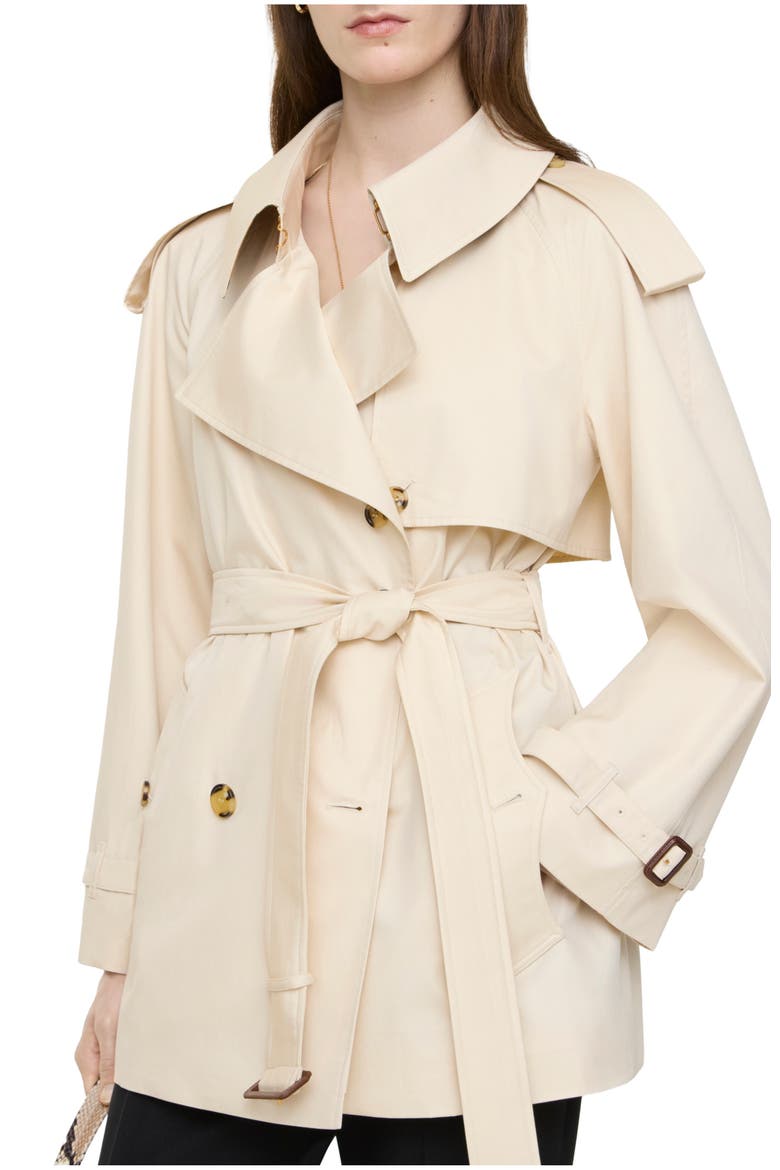 Short Tropical Gabardine Fitzrovia Trench Coat, Main, color, Stone beige