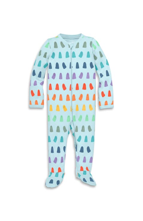 Baby Organic Zip Footie in Rainbow Ghosts
