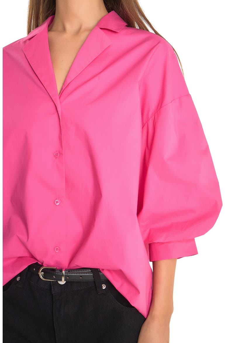 Blouson Sleeve Cotton Shirt, Alternate, color, FUCHSIA