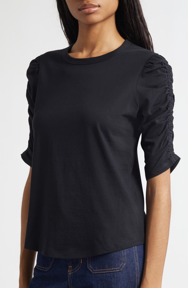 Veronica Beard Waldorf Ruched Sleeve T-Shirt, Alternate, color, Black
