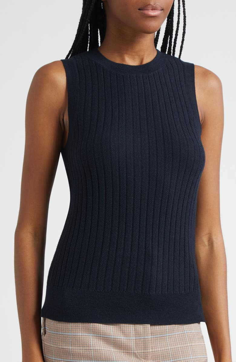 Veronica Beard Jerrel Rib Merino Wool Tank, Alternate, color, Navy
