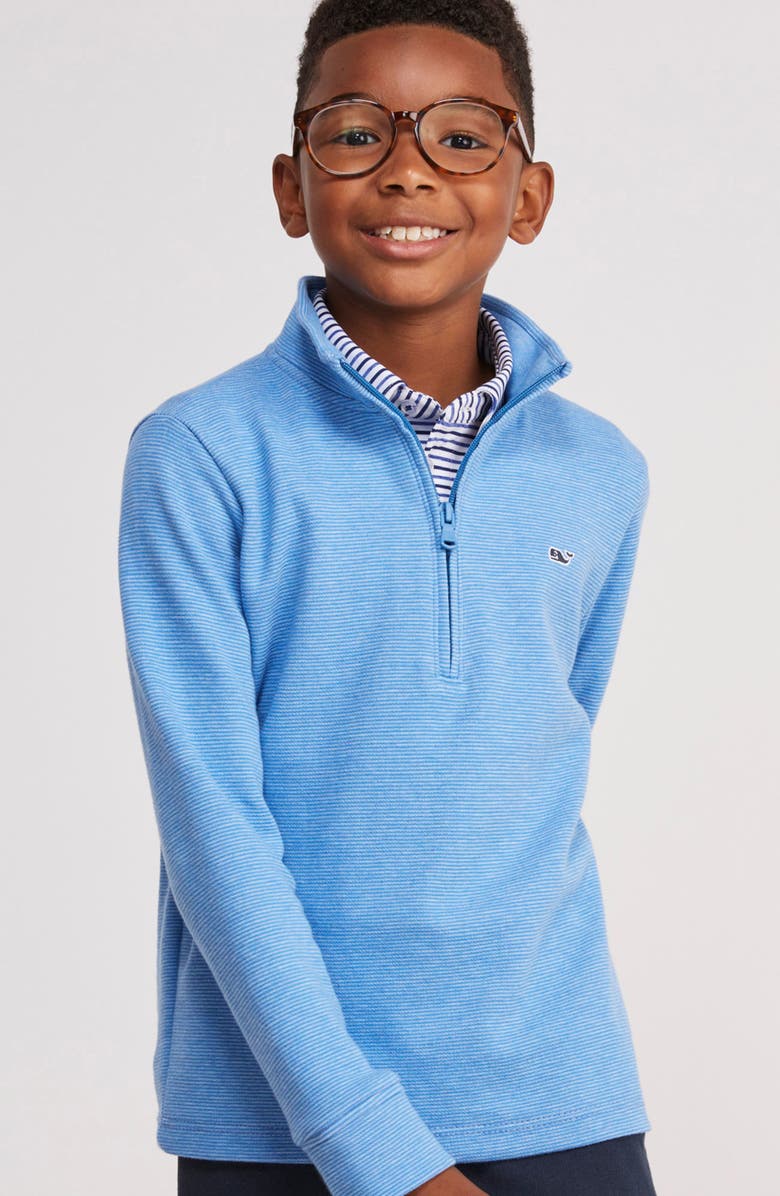 vineyard vines Kids' Saltwater Stripe Quarter Zip Sweatshirt, Alternate, color, Hull Blue