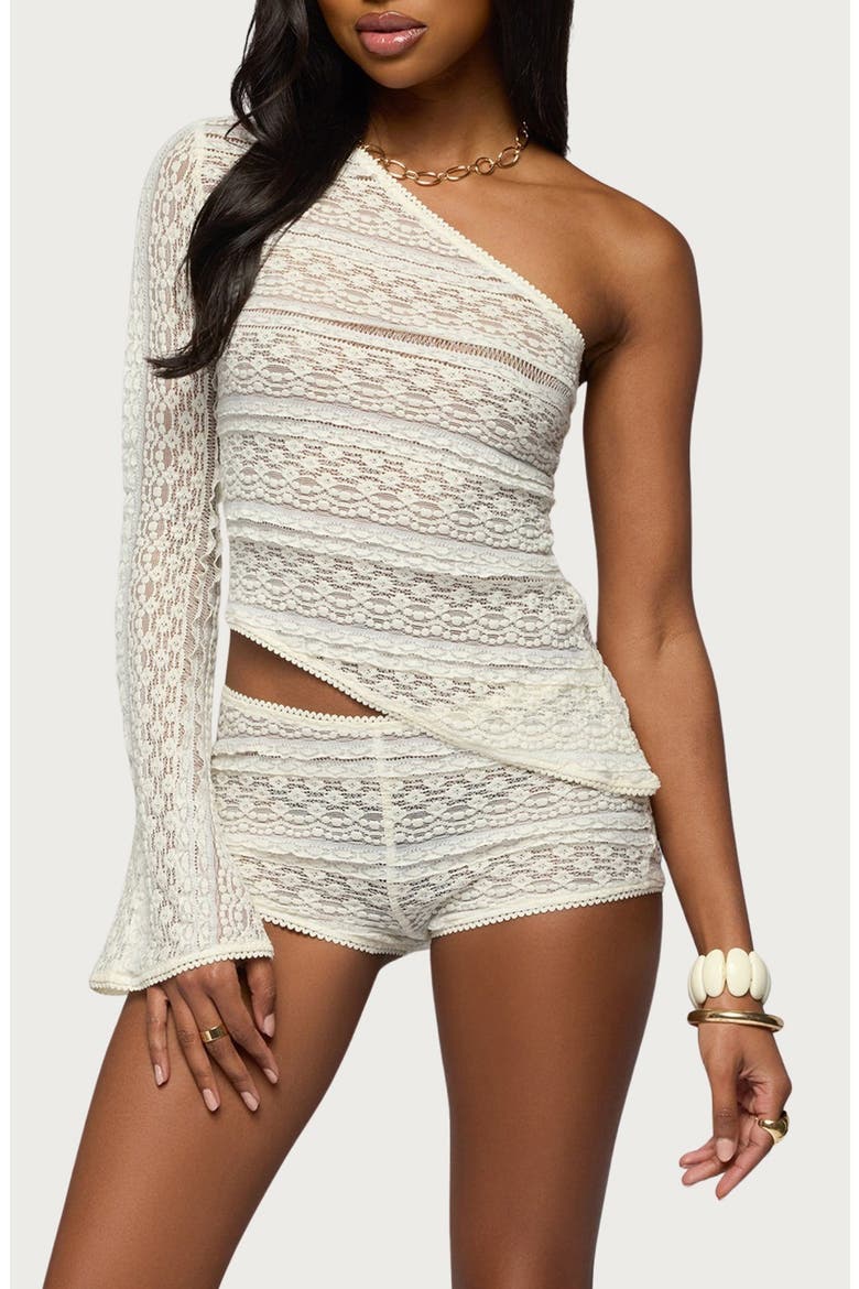 Yalena One Shoulder Sheer Lace Top, Main, color, CREAM
