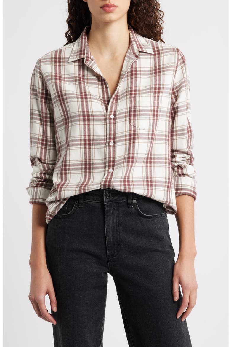 Eileen Relaxed Button-Up Shirt, Main, color, CREAM WINE BROWN PLAID