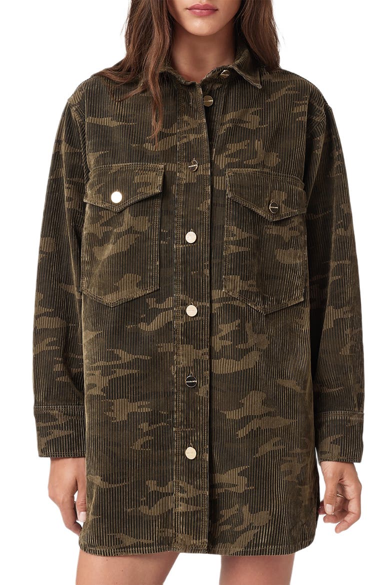 Faye Flocked Shirtdress, Main, color, CAMO GREEN