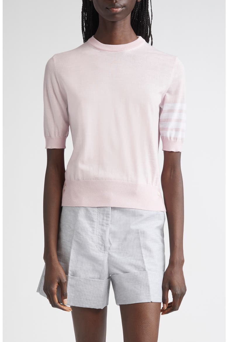 4-Bar Short Sleeve Wool Blend Sweater, Main, color, LIGHT PINK