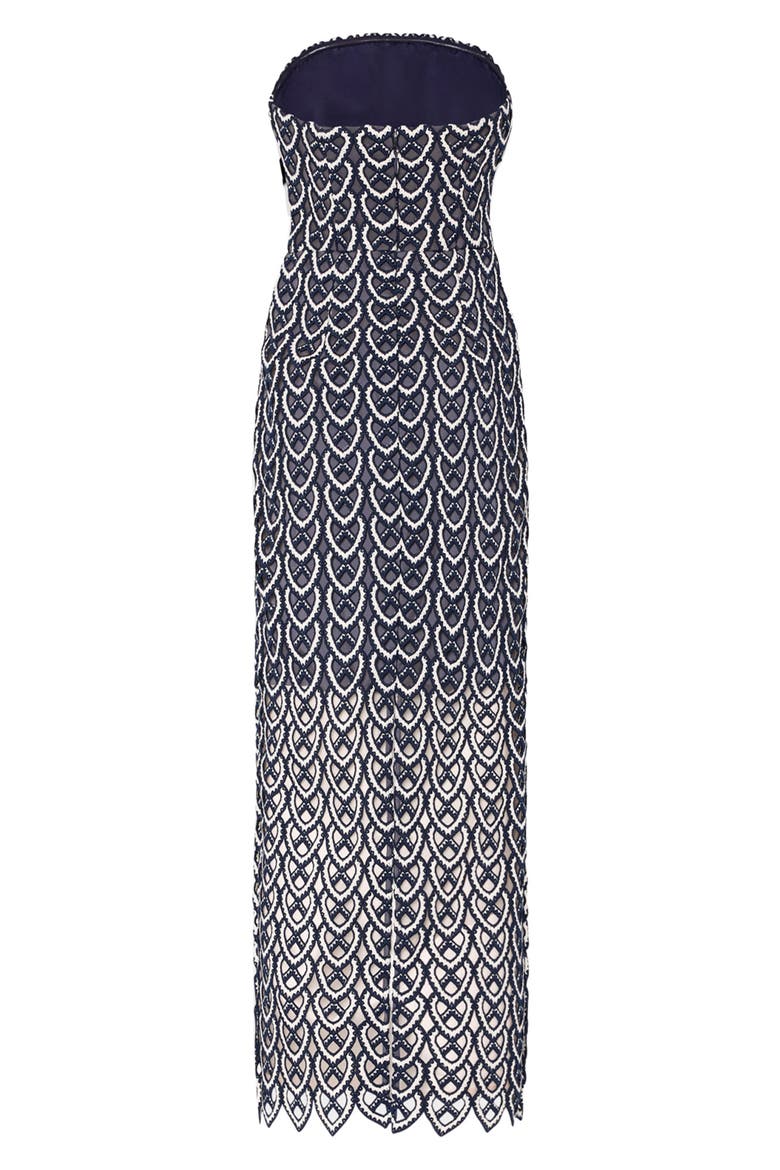 Kait Strapless Lace Midi Dress, Alternate, color, NAVY/ WHITE