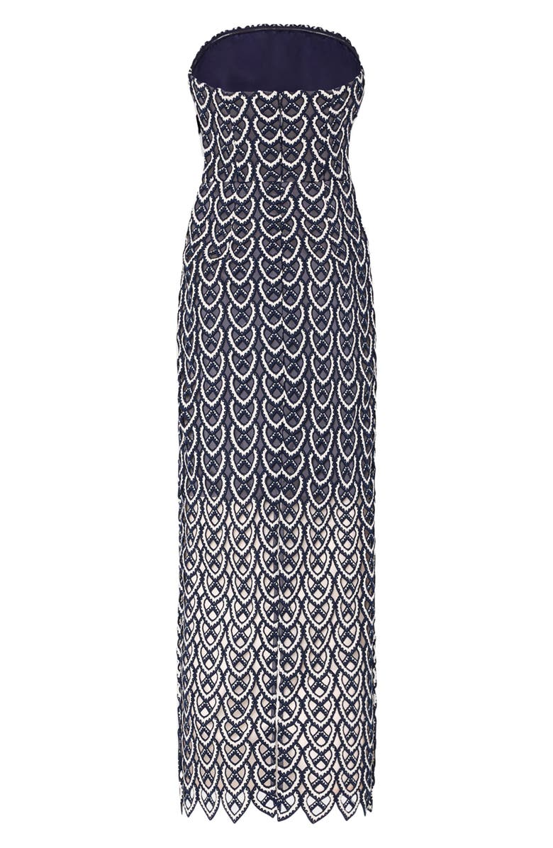 Milly Kait Strapless Lace Midi Dress, Alternate, color, Navy/ White