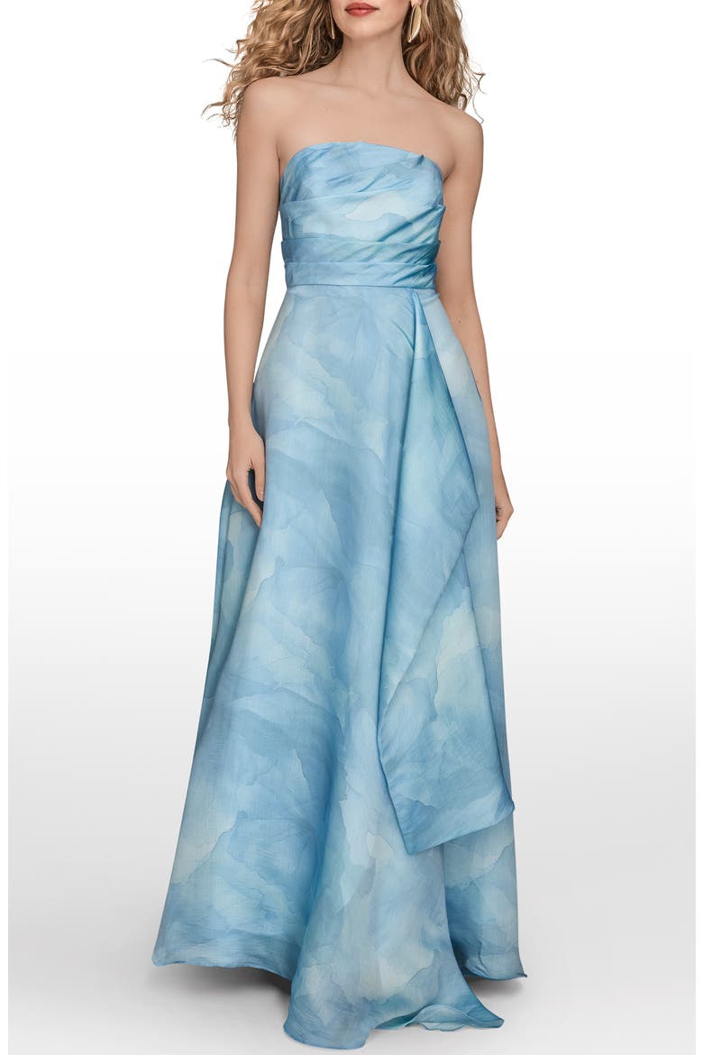 Abstract Floral Strapless Gown, Main, color, CIELO MULTI