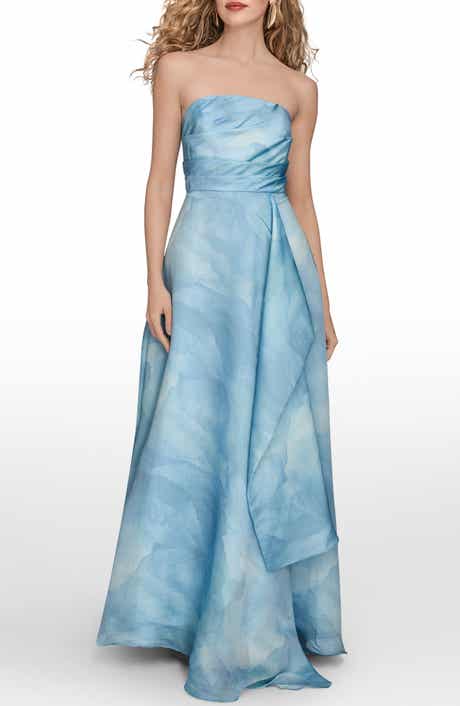 Abstract Floral Strapless Gown