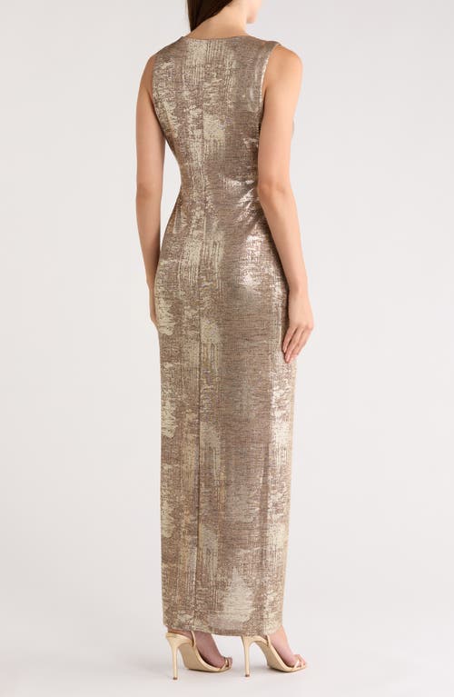 Connected Apparel Foiled Jersey Dress In Gold