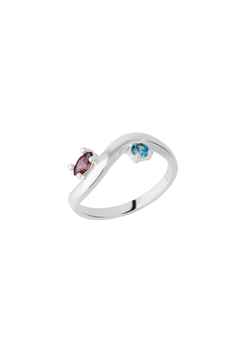 Bended Sterling Silver Double Gemstone Ring, Main, color, Silver