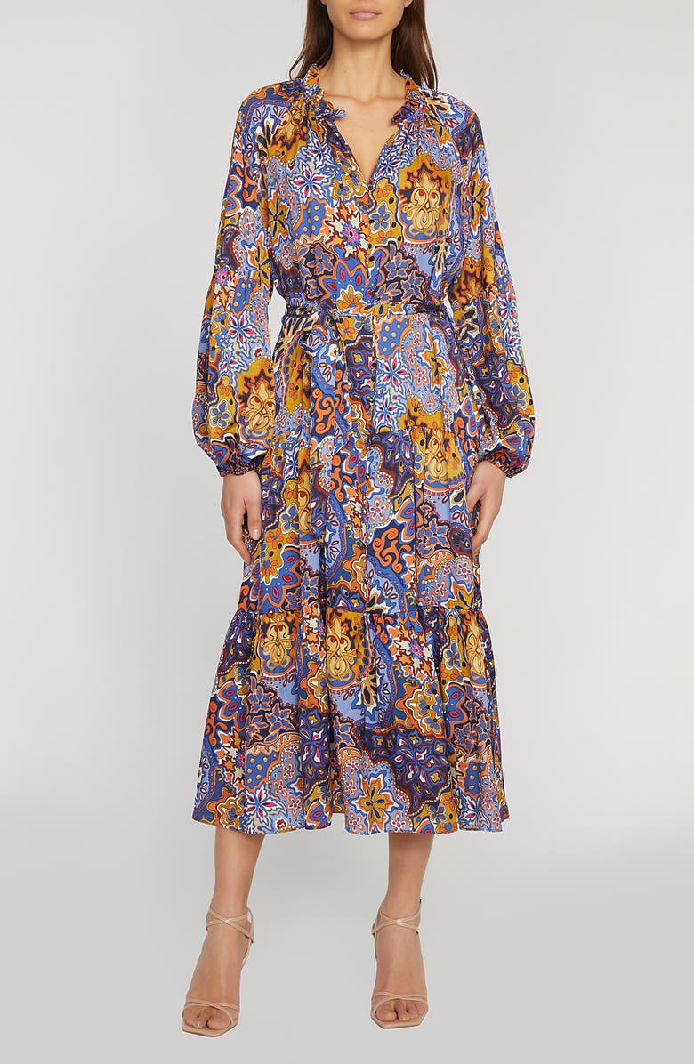 Elie Tahari The Sienna Print Long Sleeve Stretch Silk Maxi Dress, Main, color, 