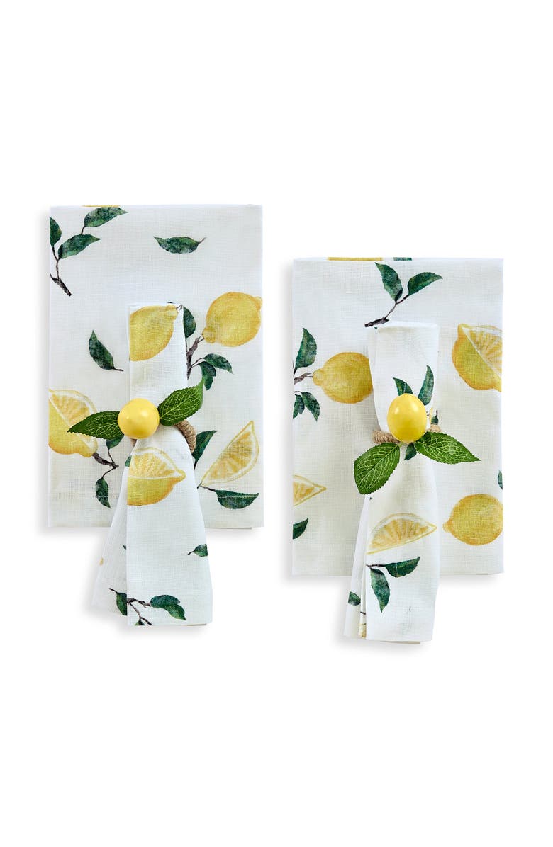 Solino Home Linen Dinner Napkins - Botanical Lemon, 20" x 20", Main, color, Botanical Lemon/Off White