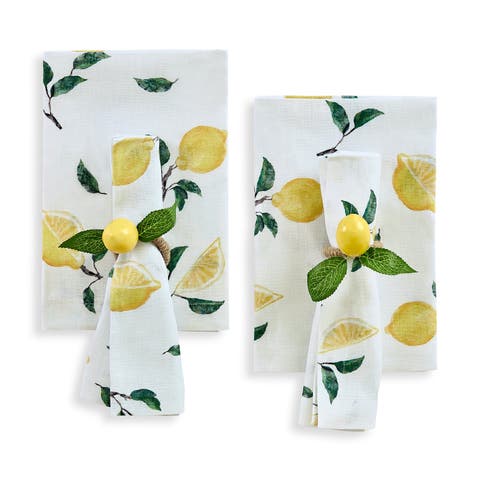 Linen Dinner Napkins - Botanical Lemon, 20" x 20"