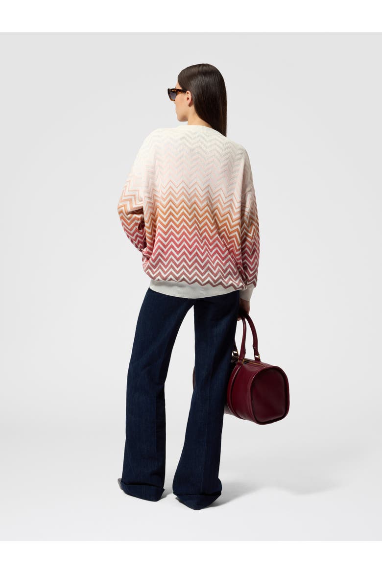 V-neck Pullover In Cotton And Viscose Chevron Dégradé, Alternate, color, Lilac& Rust