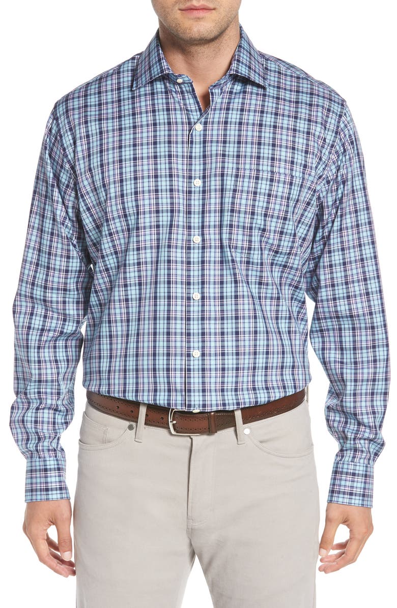Peter Millar Crown Ease Laguna Plaid Sport Shirt, Main, color, 